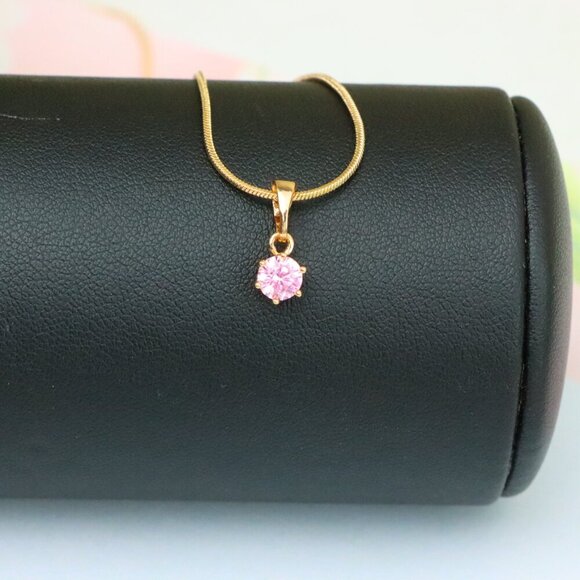 "Mini Rose Gold Pendant with Pink Round Stone in Prong Setting, XPPT1492 - Picture 6 of 13